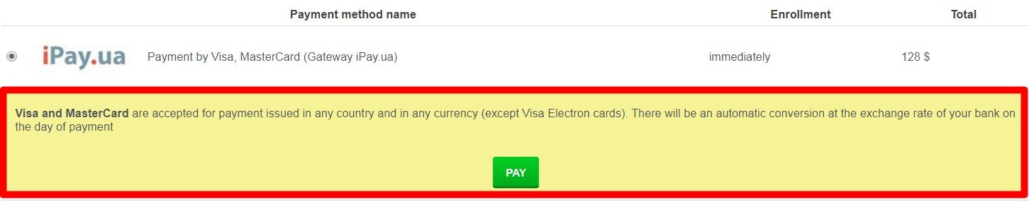 Payment method information