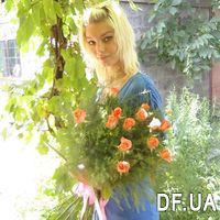 13 orange roses with greens