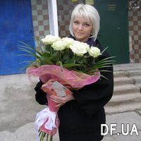 15 white roses with greenery