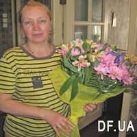 Bouquet with irises, chrysanthemums and alstromeria