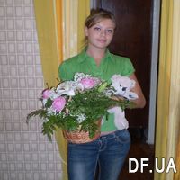 Basket of pink roses and white lilies