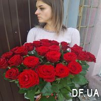 Bouquet of 25 red roses with ribbon - Photo 1