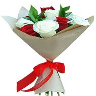 Bouquet of 11 white and red roses