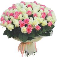Bouquet of 131 white and pink roses