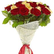 25 red and cream roses