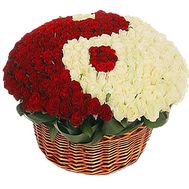 A basket of 351 white and red roses