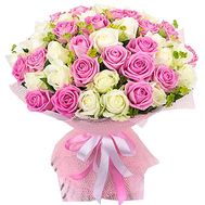 65 white and pink roses