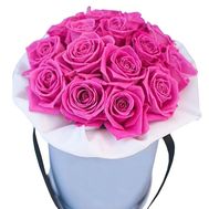 15 pink roses in a box