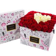 Red white roses in a box