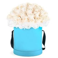 Large round box with white roses