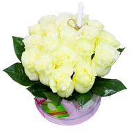 Bouquet of flowers in a round box