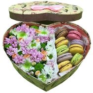 Flowers and sweets in the box to buy