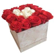 Red and white roses in a box