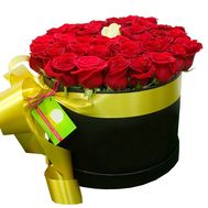 Red roses and inside white in a box