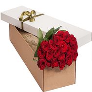 Red roses in a rectangular box