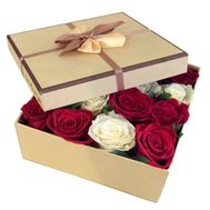 Multicolored roses in a box
