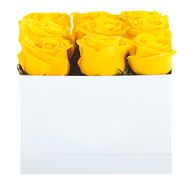 Yellow roses in a square box