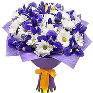 White-blue bouquet with irises and chrysanthemum