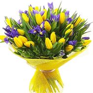 Bouquet of irises and tulips