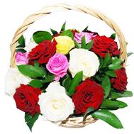 Bouquet of roses in a basket