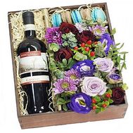 Flowers and wine in a box