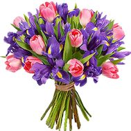 Irises and tulips in a bouquet