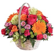 Composition of flowers in a basket