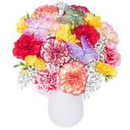 Composition of carnations in flower pots