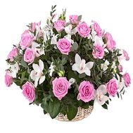 Basket of flowers for the anniversary of the woman