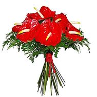 Red anthurium in bouquet