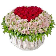 Original basket of flowers from bush and common roses