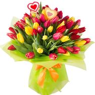 Bouquet of multicolored tulips