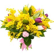 Bouquet of tulips and mimosa