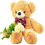 Bunch of teddy bear with flowers