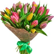 Bouquet of multi-colored tulips