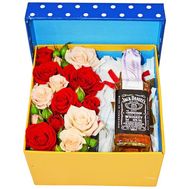 Box of flowers with whiskey for men