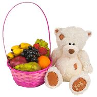 Fruit basket and stuffed toy