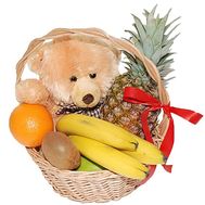 Fruit basket and teddy bear