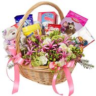 Basket with flowers and sweets