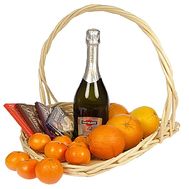Fruit, champagne and chocolate basket