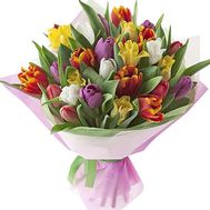 Beautiful bouquet of multi-colored tulips