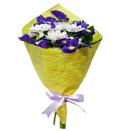 A small bouquet of chrysanthemum and irises