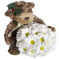 Bear with a bouquet of flowers