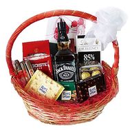 Gift basket for a man with whiskey