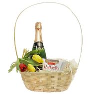 Gift basket with flowers and sweets