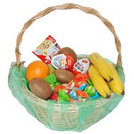 Gift basket with sweets and fruits