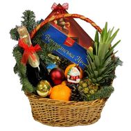 Christmas basket with fruits and sweets