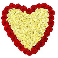 Heart of white and red roses