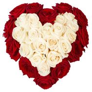 Heart of red and white roses
