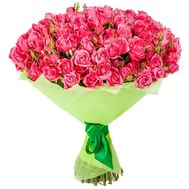 45 pink spray roses in a bouquet
